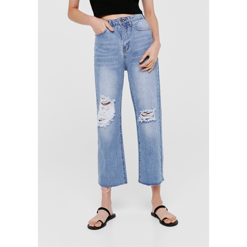 Mona Ripped Straight Leg Jeans - Medium Denim Wash