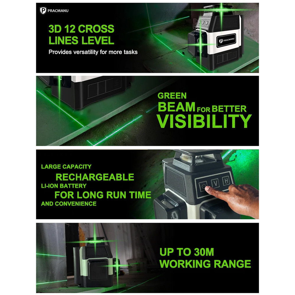 pracmanu Mi12L Laser Level 3D 12 Garis 360° Sinar Hijau