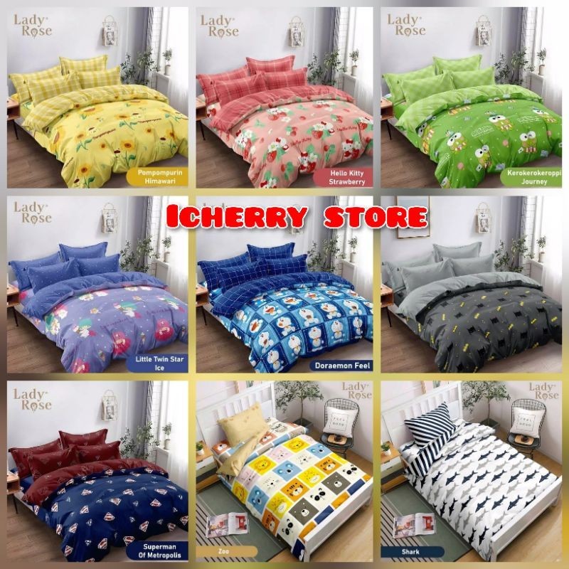 5in1 Full Set Bedcover + Sprei Lady Rose 3D Rumbai Flat King Queen 200x200 180x200 160x200 Motif Bat