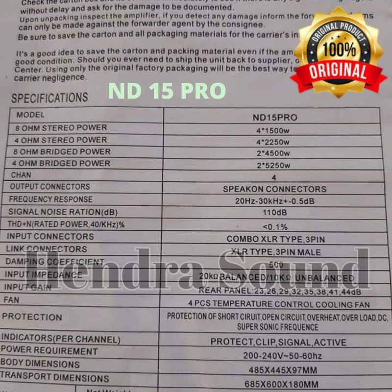 BET SELLER Power Amplifier RDW ND 15 Pro