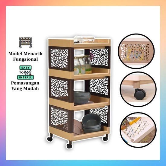 Rak Yoyo Plastik 4 Susun Dengan Roda / Rak Dapur 4 Tingkat Free Roda