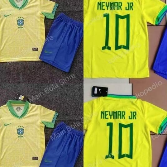 Jersey Baju Bola Brazil Home Kids Anak + Neymar Jr