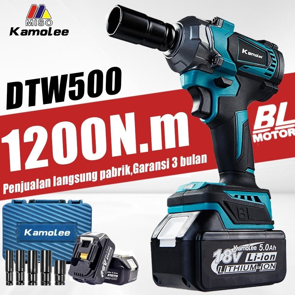 Kamolee 1200Nm Brushless Impact Wrench Dtw500 Kunci Pas Listrik Penjualan Langsung Pabrik