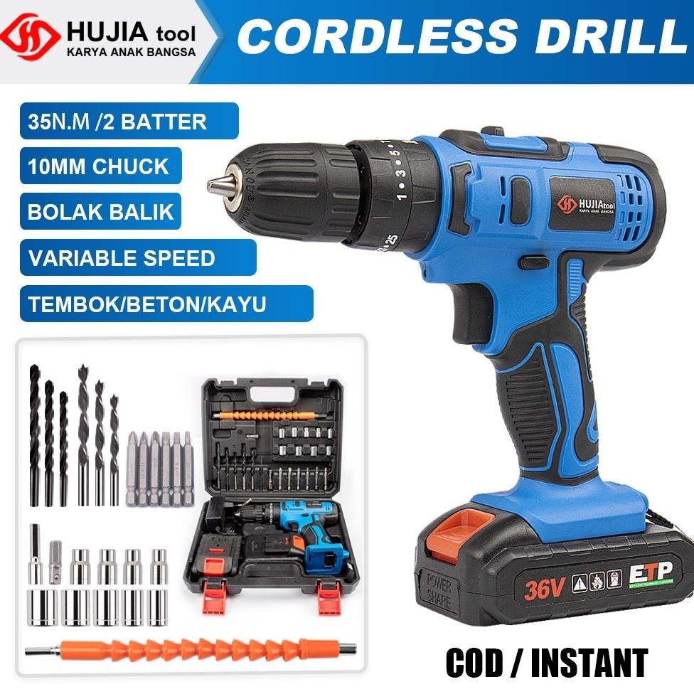 Bisa Cod 10Mm Mesin Bor Baterai Cas Komplit 36Vf Bor Batre Murah Lengkap 35N.M Bor Tangan Baterai Bo