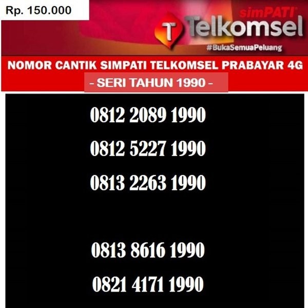 Nomor Cantik Simpati Telkomsel Prabayar 4G Kartu Perdana Tahun 1990