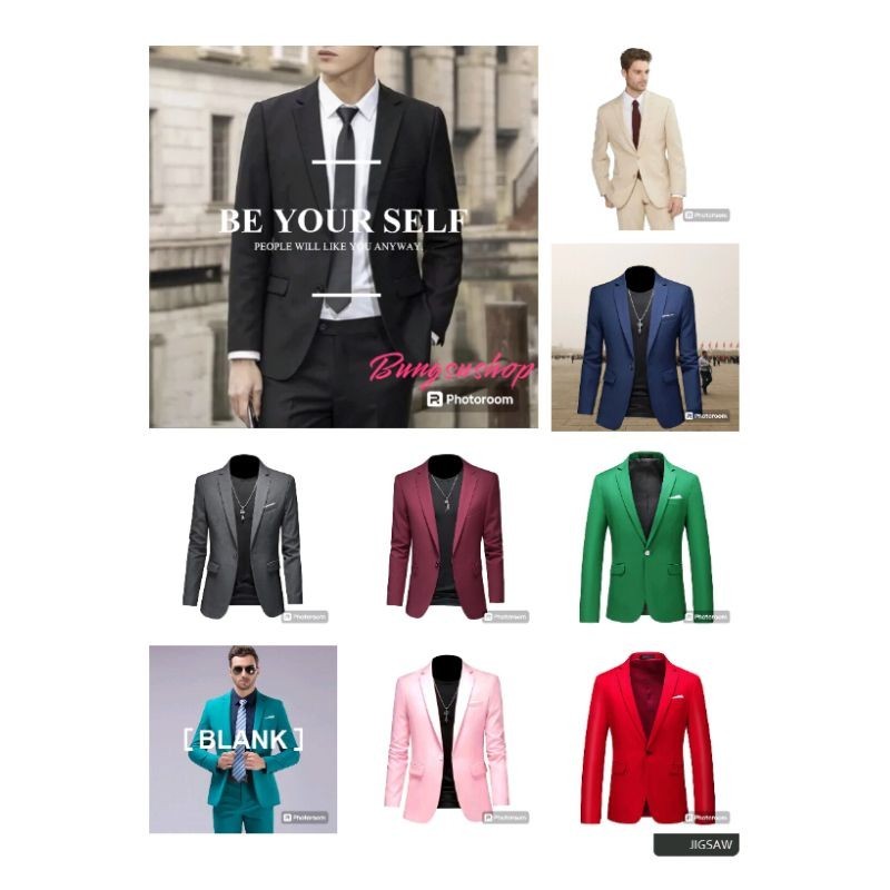 Jas Pria Slimfit Formal / Blazer Pria Korea Lengan Panjang untuk Nikah Wisuda Kerja - Jas Kantor Sty