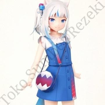 Figure Genshin Papercraft Gawr Gura Catshark Cat Paper Craft Boneka 3D