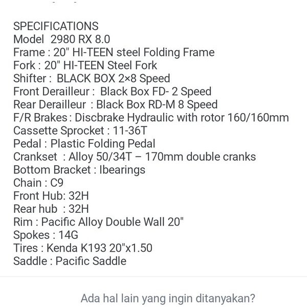 Sepeda Lipat 20 Pacific 2980 Shimano 7 Speed