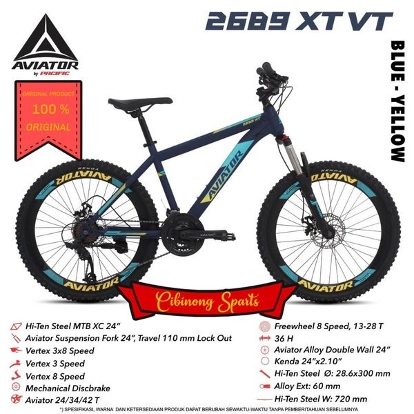 Sepeda Mtb 24 Aviator 2689 Xt Vt 24Speeds Cakram