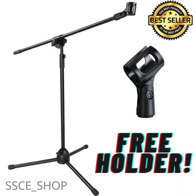 Stand Mic Tinggi Free Holder / Tiang Mic Tinggi Hitam Maruni