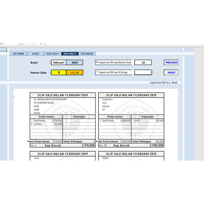 Aplikasi Excel Cetak Slip Gaji