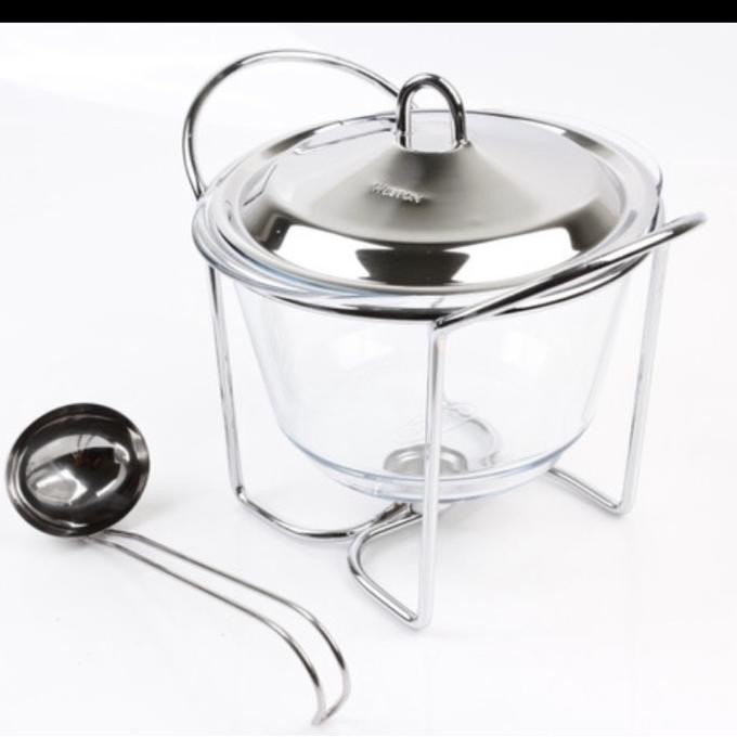 Prasmanan soup kaca/ Chafing dish stainless steel & Pyrex 4.0 L