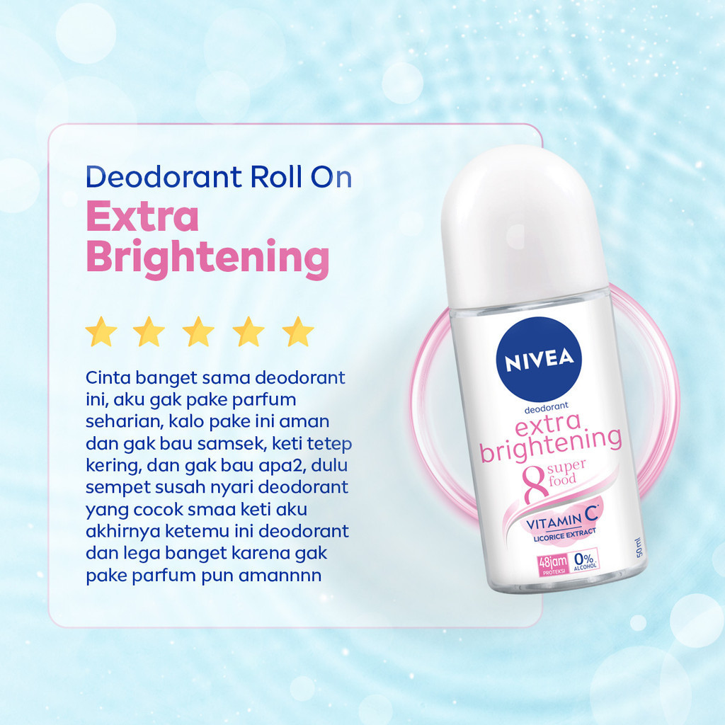 NIVEA Deodorant Roll On Extra Brightening 50ml - Mencerahkan & menghaluskan kulit ketiak Image 7