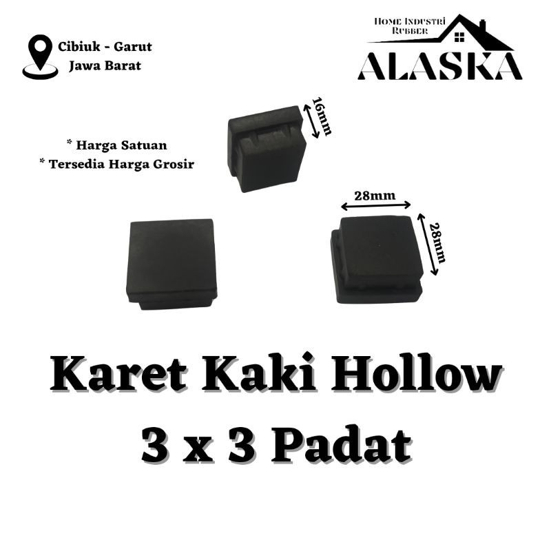 Alas Kaki Karet Hollow 3x3 Padat Model Insert Tutup Kaki Meja Kursi Rak Besi Hollo Holo
