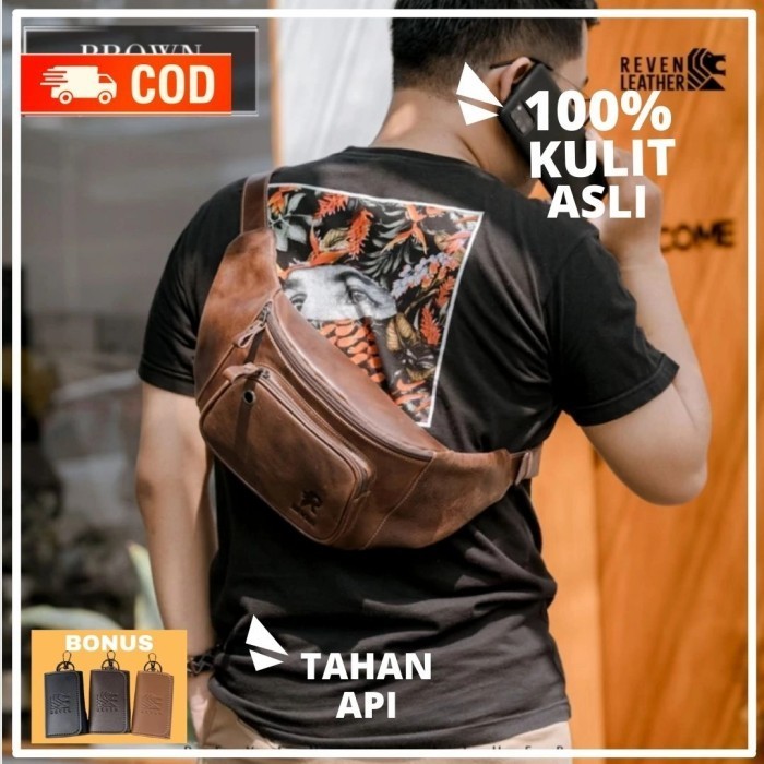 Tas Selempang Pria Kulit Sling Bag Waistbag Pria Reven Zeus