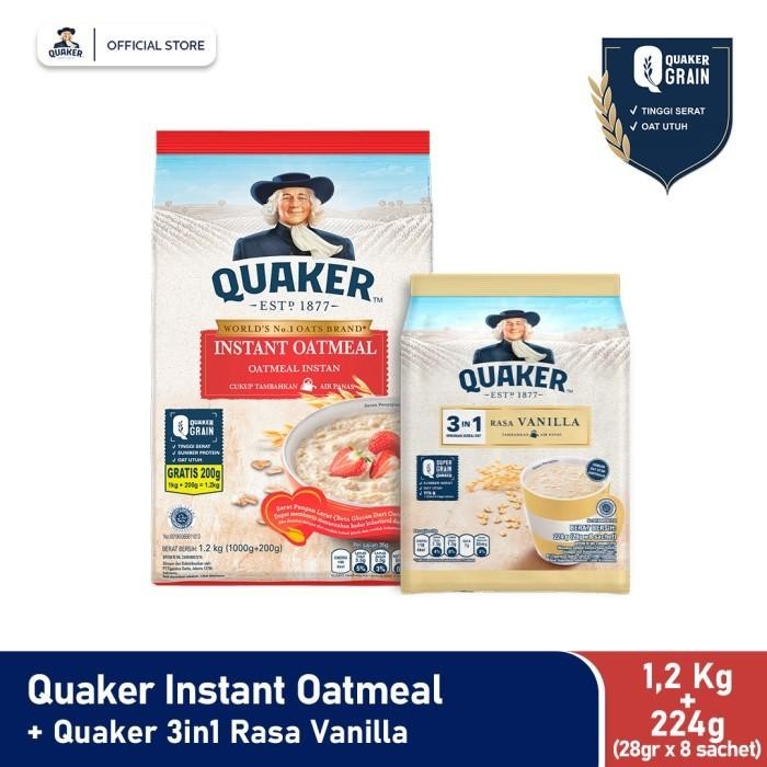 

BISA COD - QUAKER INSTANT OATMEAL 1.2 KG + QUAKER 3IN1 VANILLA 224G