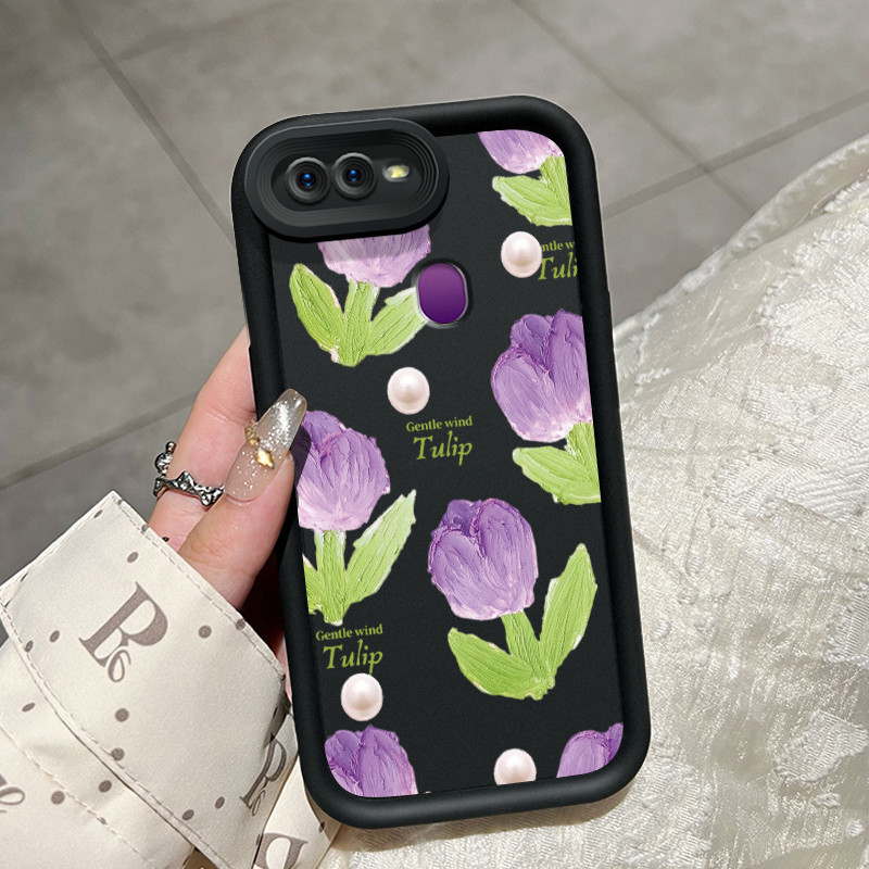 Casing Hp OPPO F9 F9 Pro A7x Realme 2 Pro Realme U1 Case Casing ponsel pola Ungu, merah muda, tulip 