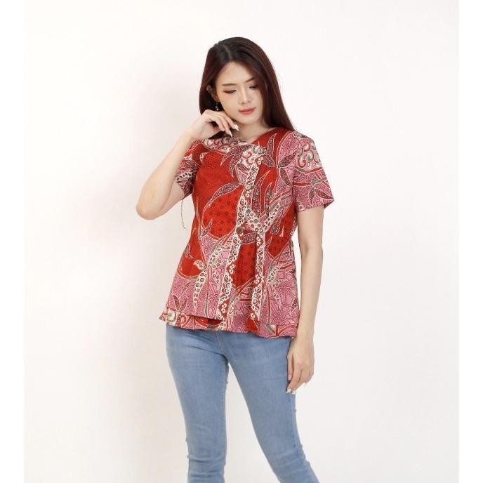 Ready Stok Baju Atasan Batik Kantor Modern Wanita Lengan Pendek Echa Kayleelani