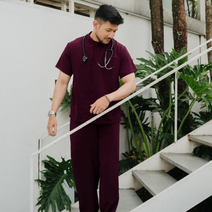 Baju Jaga Scrubs Theatre Blues First Line - MANDARIN - MAROON
