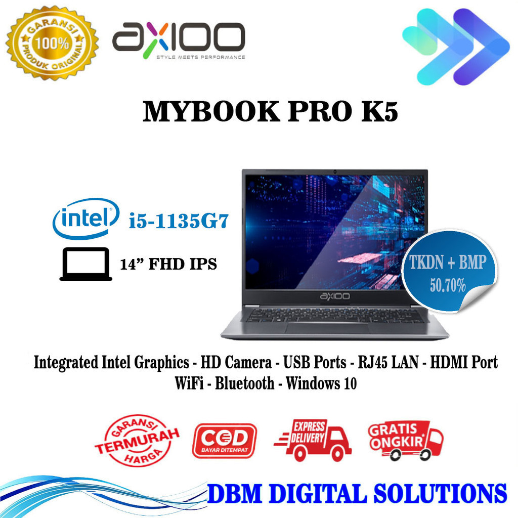MyBook Pro K5 (8N5) Intel i5-1135G7 RAM 8GB Storage 512GB SSD Layar 14 inch FHD Windows 10 Garansi Resmi Axioo Notebook Laptop Berkualitas