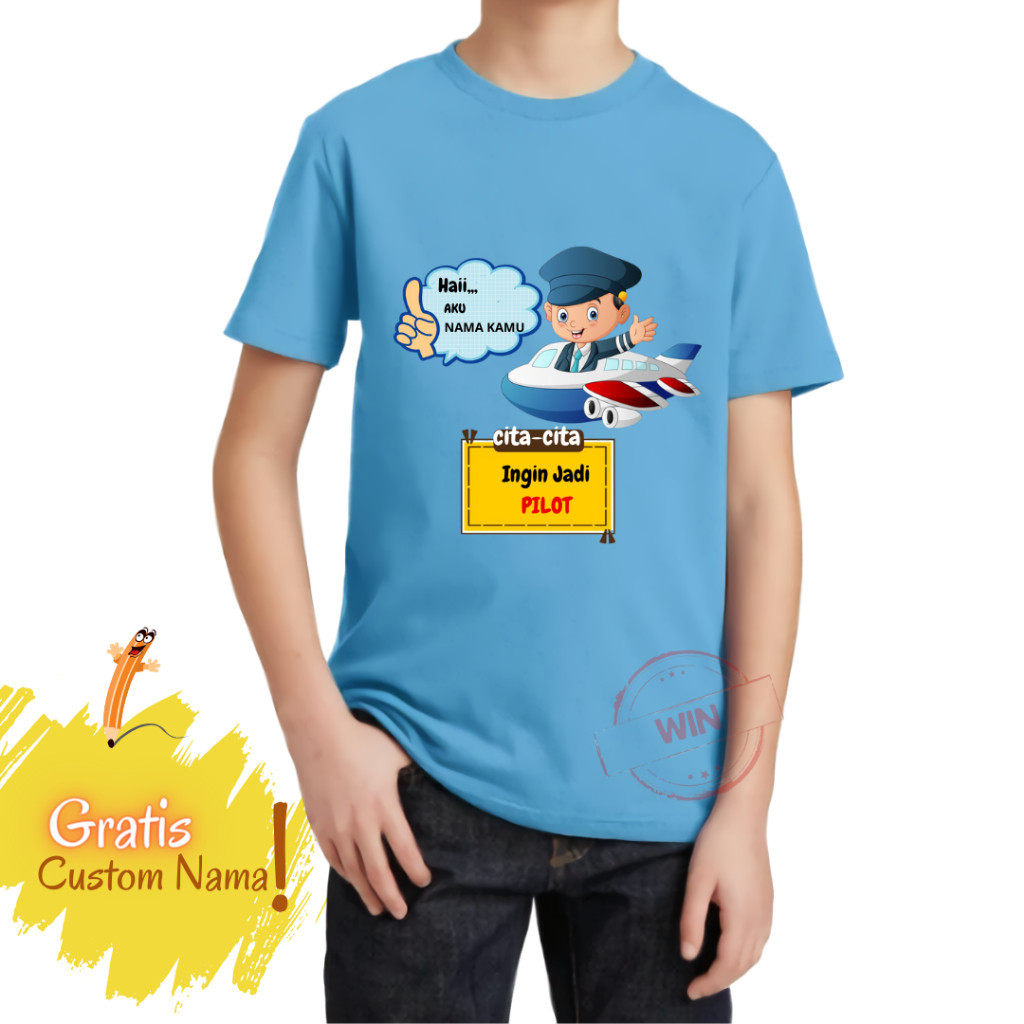 Kaos Anak Cita-Cita Pilot / Baju Kaos Anak Cita-cita Pilot / Free Nama