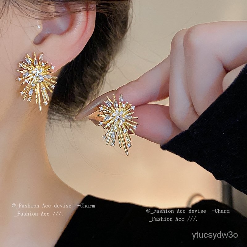 Jarum Perak Anting Kembang Api Tidak Beraturan Anting Eropa dan Amerika Desain Berlebihan Minoritas 