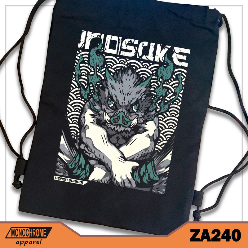 ZA240 Tas Serut String bag Kanvas Premium Anime Jepang Demon Slayer Kimetsu No Yaiba Inosuke