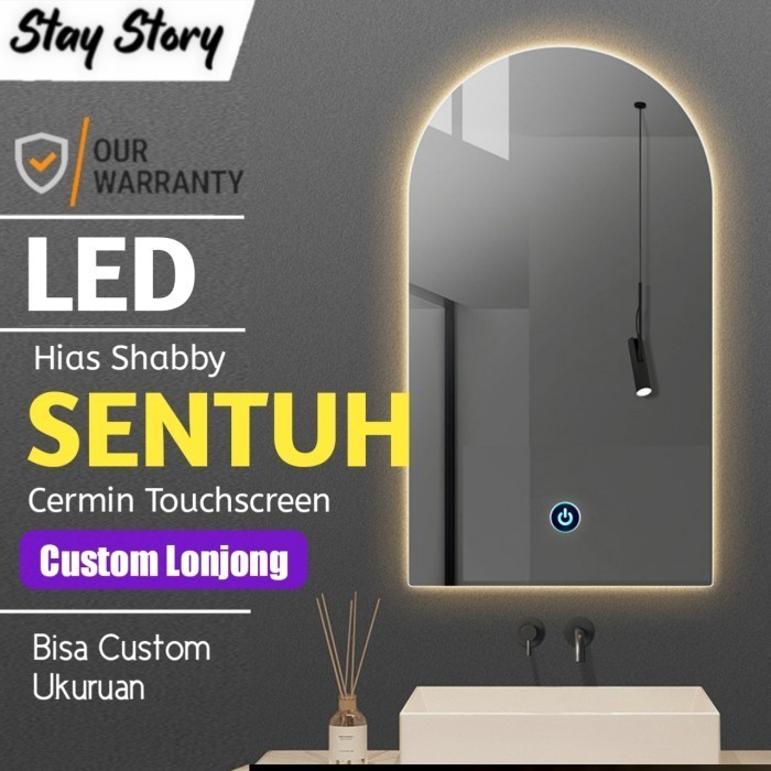 Cermin Led Touch Screen Dinding Wastafel Kamar Mandi Kaca Rias Jendela