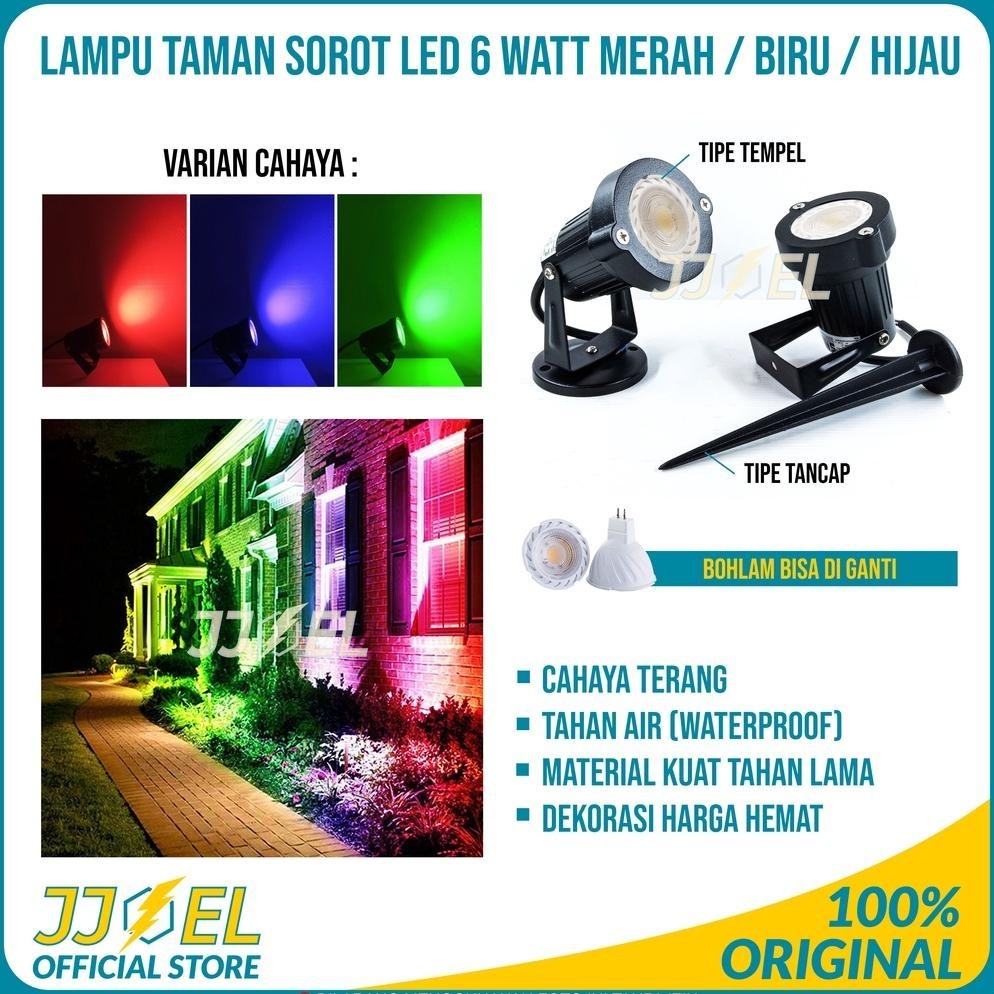 Lampu Taman Led Halaman Outdoor 6 Watt Sorot Merah/Biru/Hijau 6W