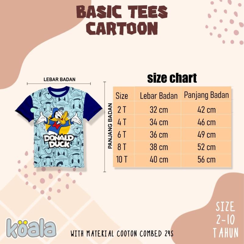Kaos Anak Cowok Fullprint Basic Tees Koala Cartoon by Koala Kids Usia 2 - 9 Tahun