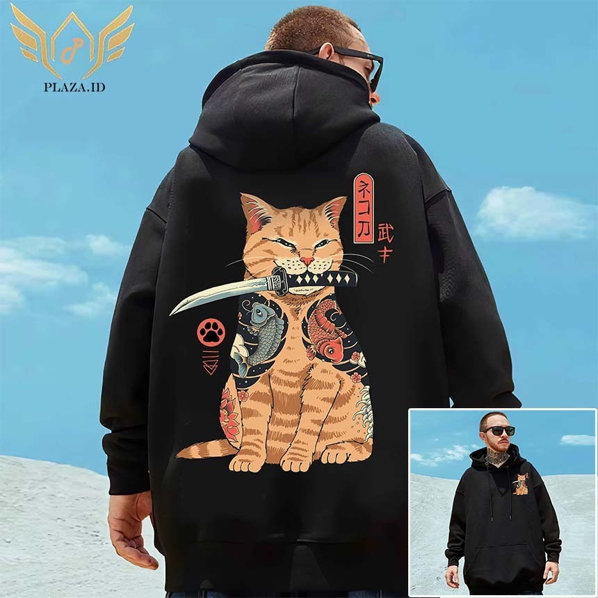 JAKET HOODIE JEPANG OVERSIZEPREMIUM S-6XL.JAKET HOODIE KUCING HITAM BIG SIZE