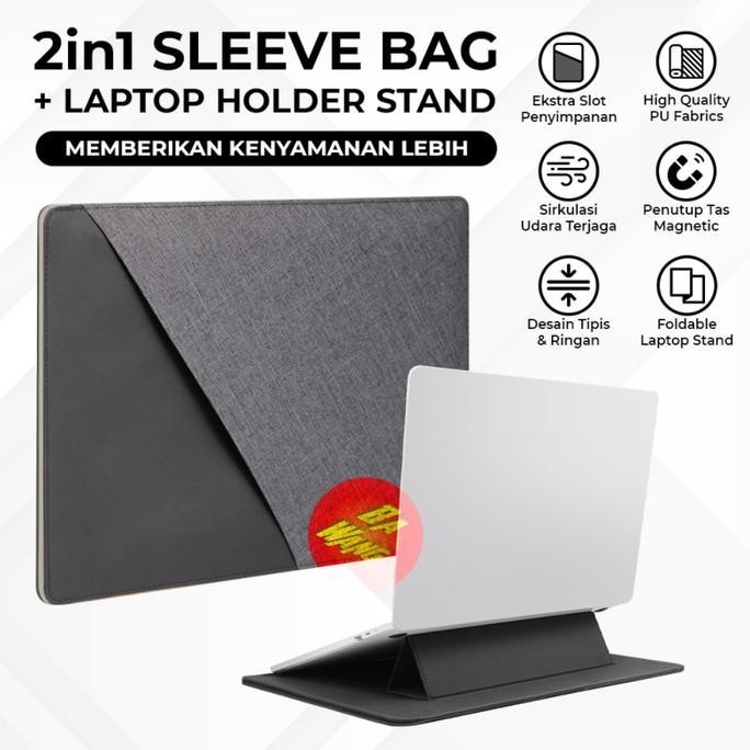 New 2In1 Laptop Stand Standing Holder Foldable Sleeve Bag Pouch Slim