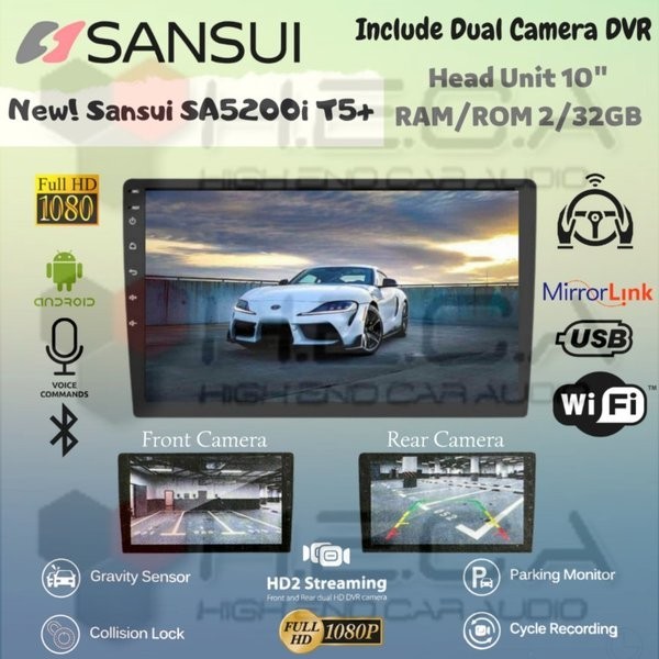SANSUI SA-5200I T5 ANDROID 10" INCH HEAD UNIT + DUAL CAMERA DVR CCTV