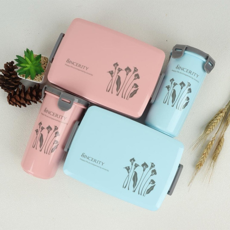 SET LUNCHBOX TEMPAT MAKAN PORTABLE DAN BOTOL MINUM ANTI BOCOR | LUNCH BOX | TEMPAT NASI BOX TAHAN PA