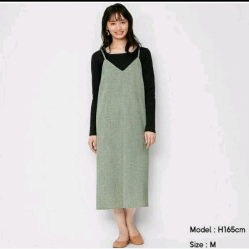 Original GU Linen Cami Dress Olive XL Baru