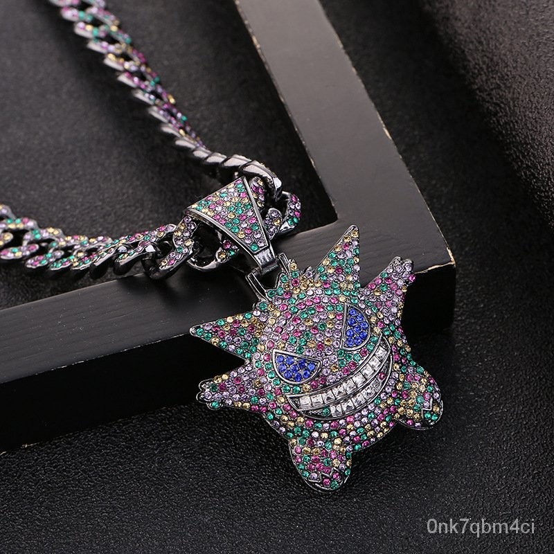 Full Diamond Gengar Hip Hop Cuban Link Chain Men's European and American Titanium Steel Hemp Flowers