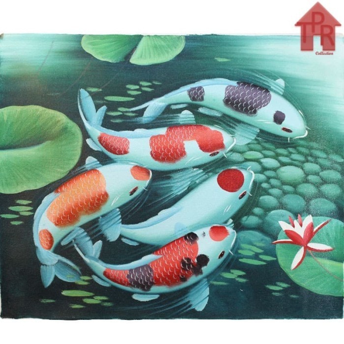 Lukisan Asli - Ikan Koi 5 Ekor / Fengshui 50X60Cm.