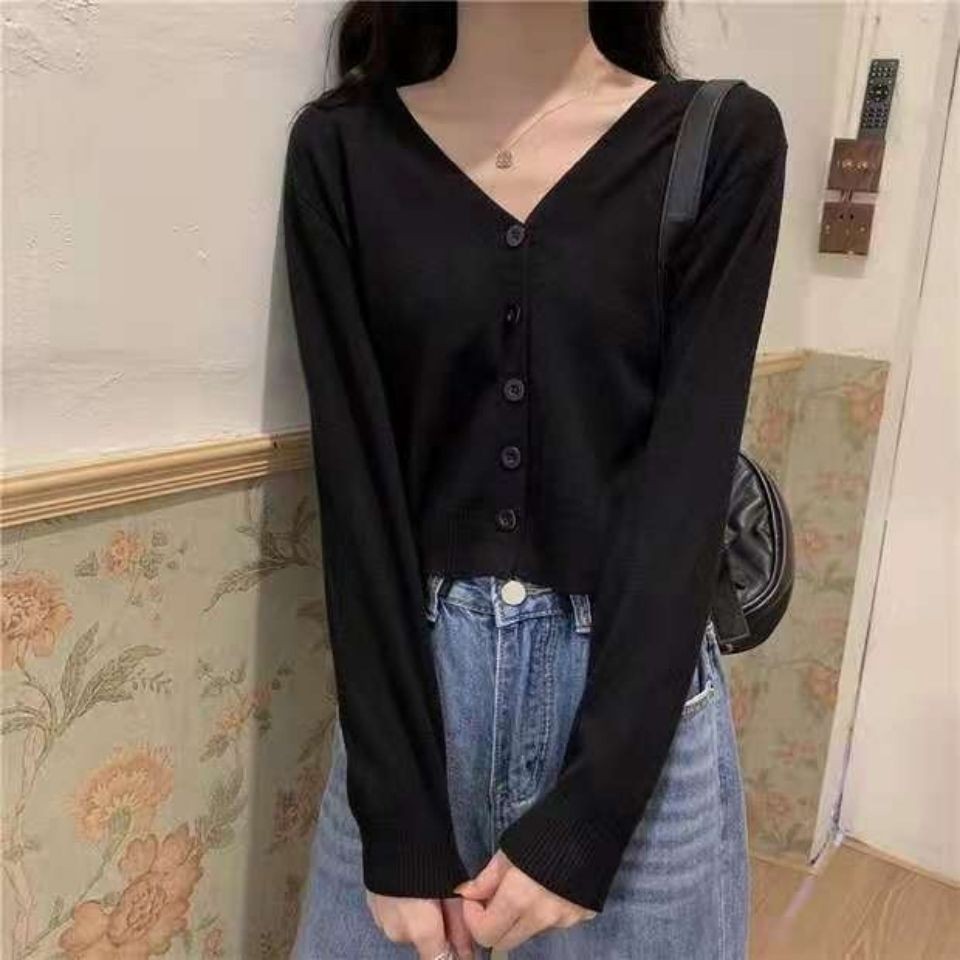 VSweater Wanita, Sweater Luar Kerah, Sweater Pelangsing Tipis Longgar