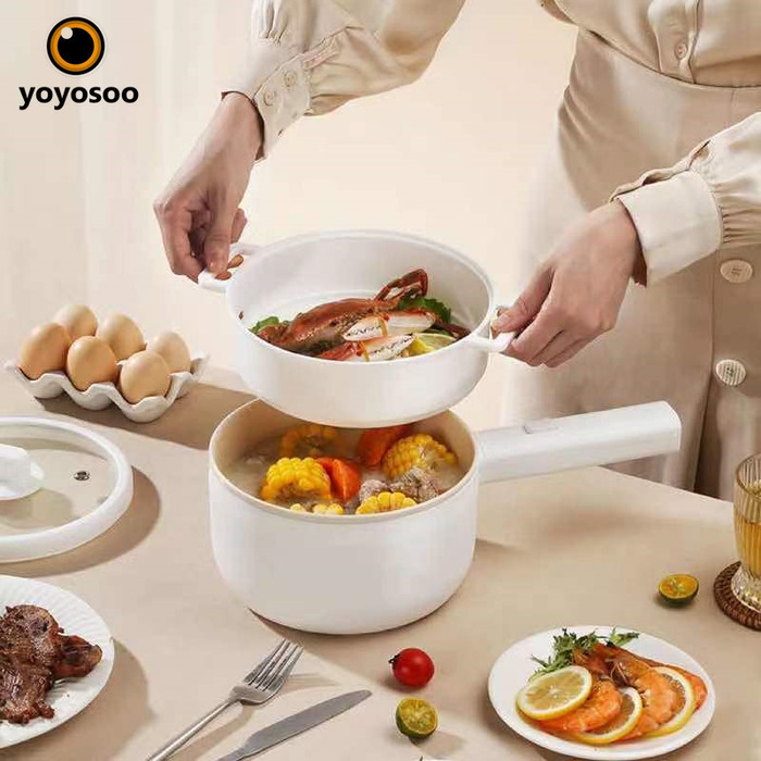 Dheao Panci Listrik Serbaguna 20Cm Electric / Panci Kukus 2 Susun Tutup Kaca