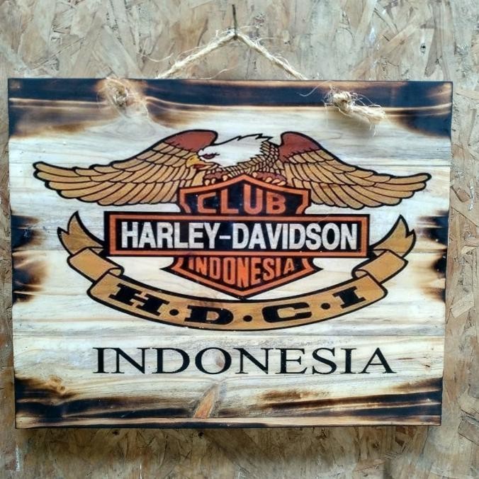 Lukisan Kayu HDCI Harley Davidson Indonesia Hiasan Dinding Garasi