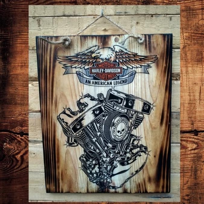 HIASAN DINDING LUKISAN KAYU VINTAGE HARLEY DAVIDSON DEKORASI