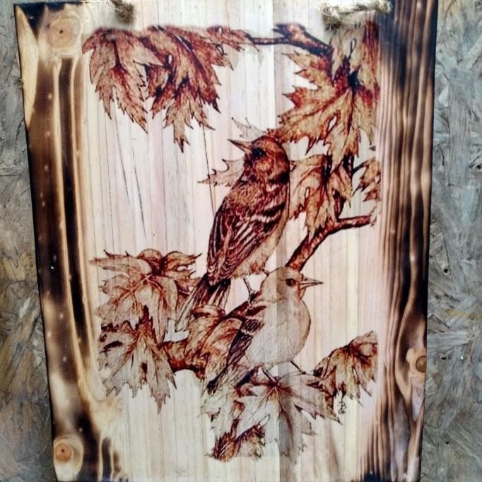 LUKISAN KAYU BURUNG KENARI HIASAN DINDING VINTAGE CAFE RUANG TAMU