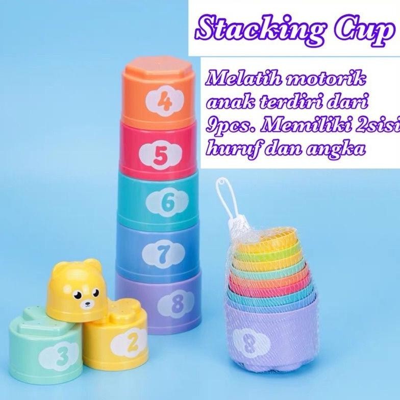 Mainan Edukasi Anak, Mainan Susun Gelas Abjad Dan Angka