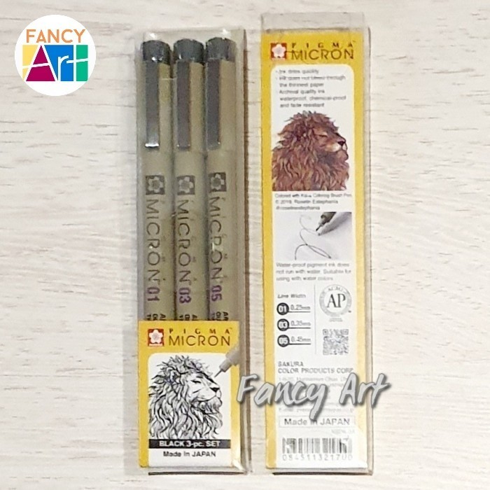 

Sakura Pigma Micron Black Set 3 Drawing Pen Pigment Ink -Anza Wahda