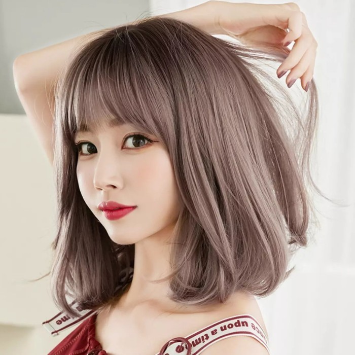 Wig Rambut Wanita Sebahu Warna Natural Korea Poni Bangs