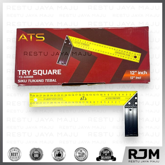 

[12 pcs] ATS siku tukang kuning tebal 12 " inch Penggaris L Besi Angle Ruler 90 rj