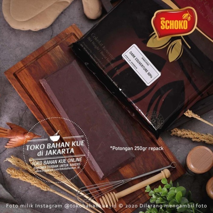 

Ready Schoko Dark Couverture Chocolate BLOCK 60% 250gr Coklat Batang Cokelat