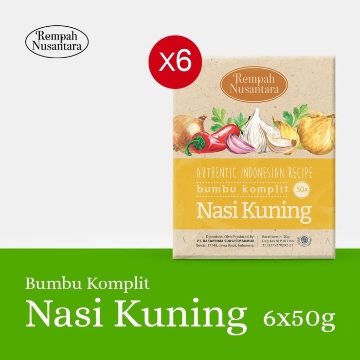 

Ready BUMBU NASI KUNING REMPAH NUSANTARA 50 GR 1 PACK ( 6 PCS )