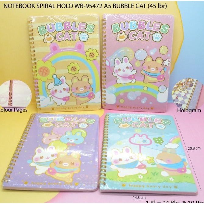 

buku notebook spiral holo motif bubbles cat satuan