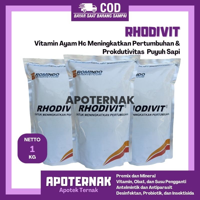 RHODIVIT 1kg (10 PCS @100 gr) - Vitamin Ayam HC Meningkatkan Pertumbuhan dan Prokdutivitas Ayam Bebe